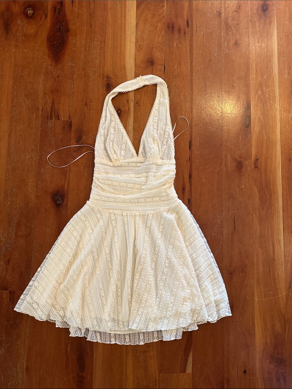 Ivory Textured Halter Mini Dress
